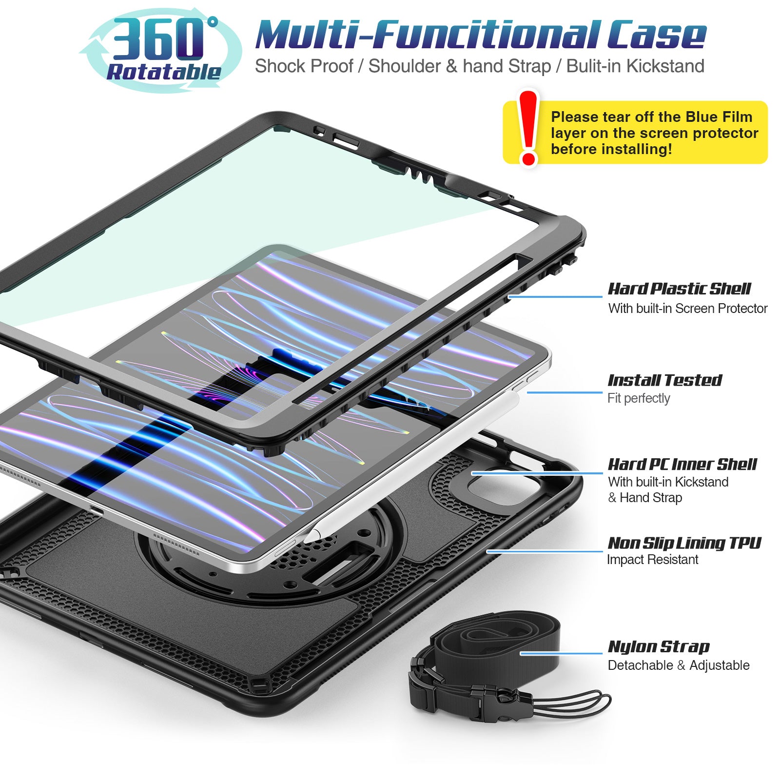 SEYMAC stock Case for iPad Air 5th/ 4th Gen 10.9''/ Pro 11'' 4th/ 3rd Gen