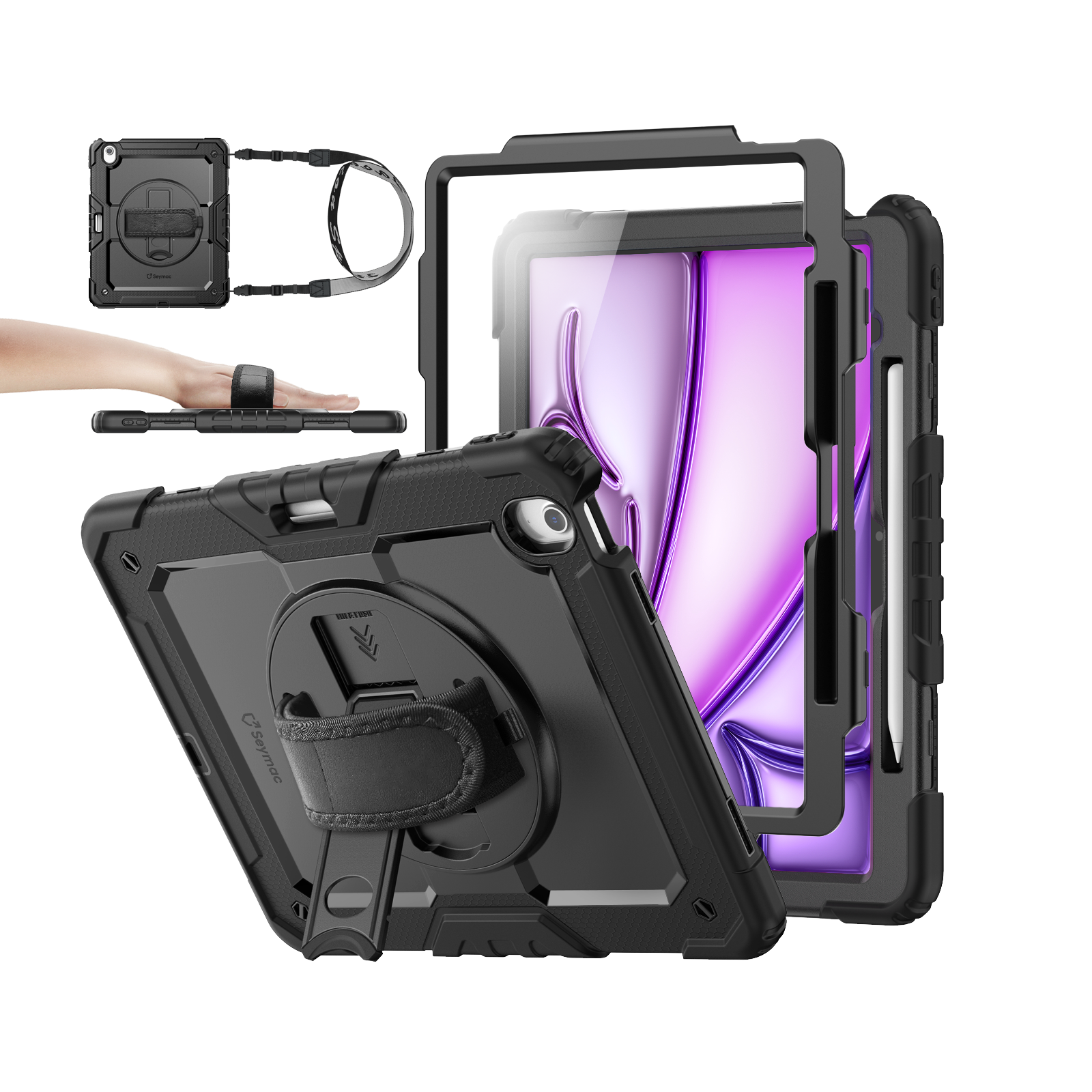 SEYMAC iPad Air 13 Inch Case (M2/M3) (2024/2025)-Silicone-S Series-Black-SEYMAC