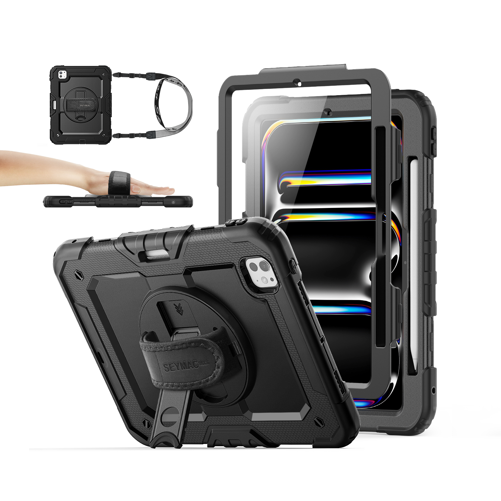 SEYMAC iPad Pro 11 Inch Case (M4) (2024)-Silicone-S Series-Black-SEYMAC