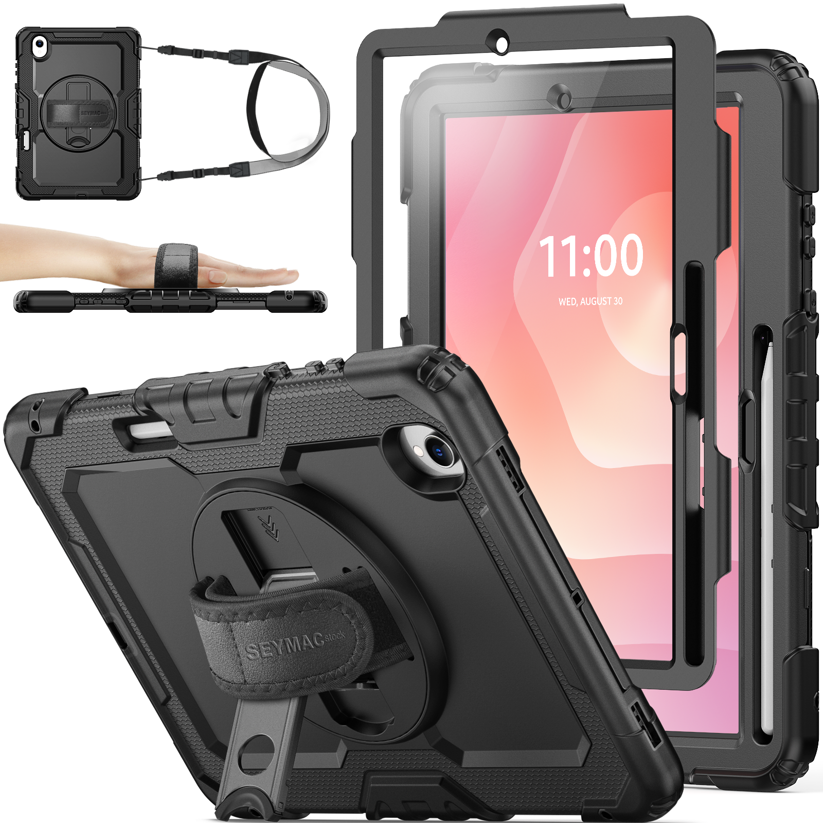 SEYMAC stock Case for Samsung Galaxy Tab S11 (Model: SM-X730/ X736/ X738) Tablet Case 11'' Protective with Screen Protector, Pen Holder, 360 Rotate Stand, Hand Strap, Shoulder Strap
