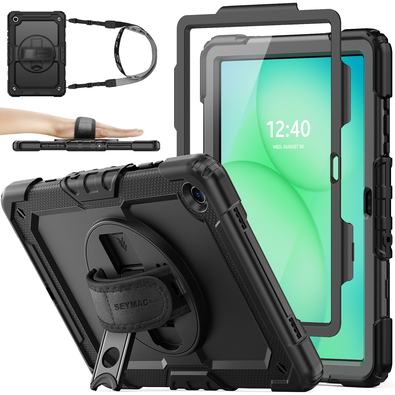 SEYMAC stock Case for Samsung Galaxy Tab A11+ Plus 11'' (Model: SM-X230 SM-X236 SM-X235), Full-Body Drop Protection Case with Screen Protector Pencil Holder [360° Rotating Hand Strap] &Stand