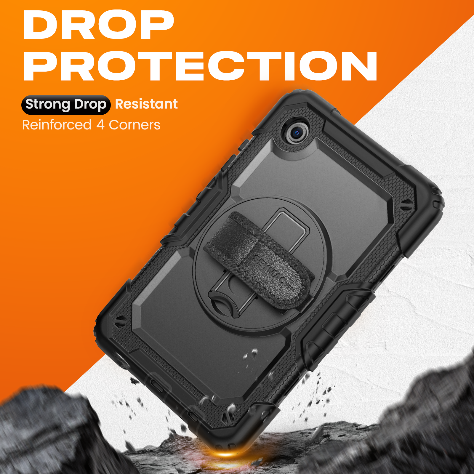 SEYMAC stock Case for Samsung Galaxy Tab A11 8.7'' (SM-X130/X133/X135), Full-Body Drop Protection Case with Screen Protector Pencil Holder [360° Rotating Hand Strap] &Stand