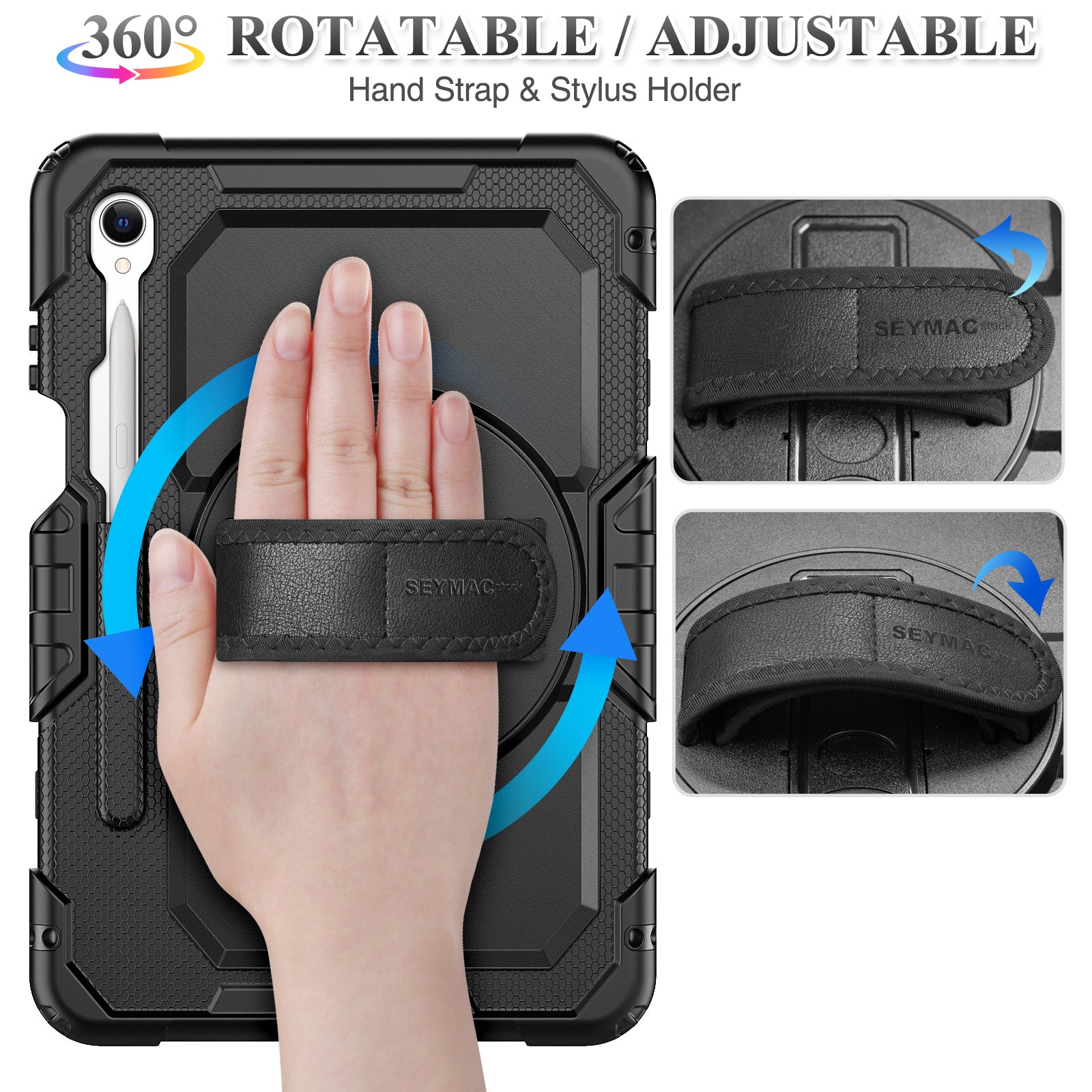 SEYMAC stock Case for Samsung Galaxy Tab S11 Tablet Case 11'' (SM-X730/ X736/ X738) Protective with Screen Protector, Pencil Holder, 360 Degree Rotate Kickstand, Hand Strap, Shoulder Strap
